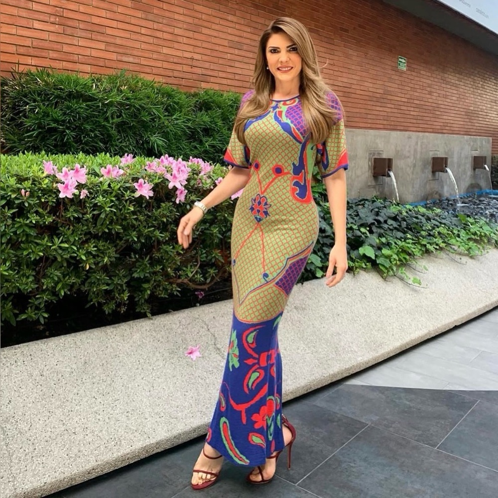 Vibrant Blue and Red Maxi Dress